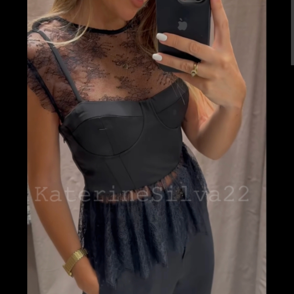 Zara Black Lace Bustier Peplum